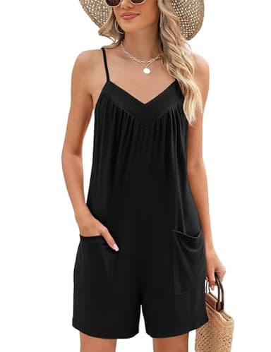 Rompers for Women Summer One Piece Jumpsuit 2025 Fashion Comfy Clothes Overall Shorts with Pockets(Black,Medium) - Image 1