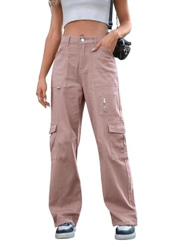 IVIR Cargo Pants Women Adjustable Waist High Waisted Cargo Pants Hiking Pants Baggy Travel Pink Large - Image 1