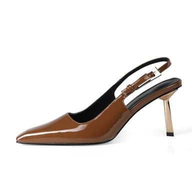 iiimmu Kitten Heels for Women 3.5 in Stiletto Heel Pumps Closed Pointed Toe Slingback Heels, Brown, Size 8.5 - Image 1