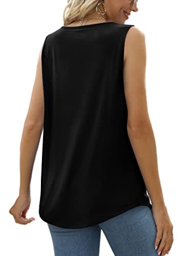 Saloogoe Sleeveless Tops for Women 2025 Trendy Square Neck Tank Tops Summer Outfits Date Beach Vacation Clothes Fashion Black XL - Image 3