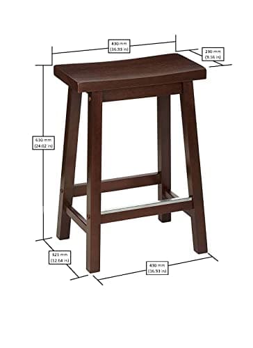Amazon Basics Solid Wood Saddle-Seat Kitchen Counter Barstool with Footrest, Easy Assembly - 24-Inch Height - Walnut - Set of 2 - Image 3