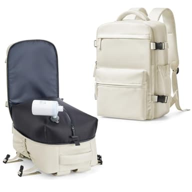 KEYEMP Vacuum Seal Backpack for Clothing Travel with Air Pump Waterproof Laptop Carry On Backpack Personal item Travel Essentials Compression Space Saver Bags Storage with Vacuum System Women Beige - Image 1