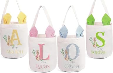 Personalized Easter Baskets for Kids Girls Boys with Customized Name, Cute Easter Bunny Egg Buckets Gifts Tote Bags Hunt Basket for Newborns to 14 Year Old, Pink - Image 1