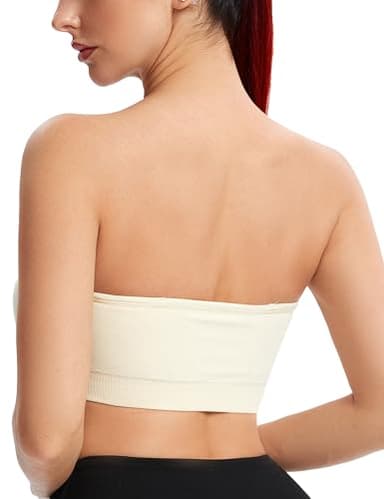 Gnowann Strapless Bras for Women Non-Slip Silicone Bandeau Bralette Seamless Wireless Strapless Bra Padded Tube Top Beige S - Image 3