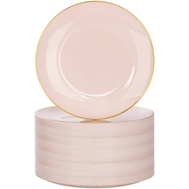 Nervure 100Pieces Pink and Gold Plastic Plates - 7.5inch Disposable Pink Salad/Dessert Plates - Heavy Duty Plastic Plate Ideal for Wedding & Party - Image 1