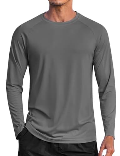 COOFANDY Sun Protection Shirts for Men Long Sleeve Stretchy Casual Summer Beach T-Shirt Quick Dry Swim Shirt Dark Grey - Image 1