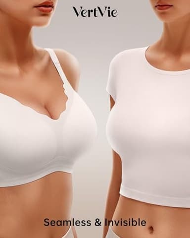 Vertvie Womens Seamless Bras No Underwire Supportive Wireless Push Up Full Coverage Bralette Comfort Scalloped T-Shirt Bra(White,Large) - Image 4