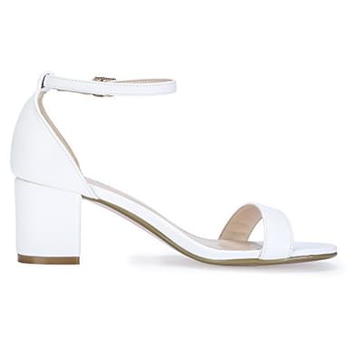 IDIFU Women's Cookie-LO Low Block Heels Chunky Sandals Ankle Strap Wedding Dress Pump Shoes(White Pu, 6) - Image 6