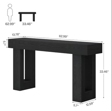 Tribesigns 63-Inch Long Console Table, Wooden Rectangular Sofa Table Behind The Couch, Farmhouse Entryway Table for Entrance, Hallway, Living Room (Black) - Image 2