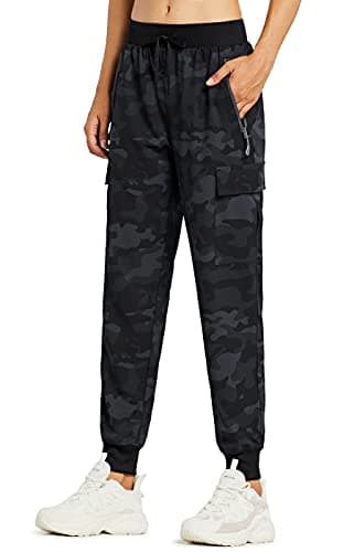 Libin Women's Camo Cargo Joggers Lightweight Quick Dry Hiking Pants Athletic Lounge Casual Travel, Camo Black M - Image 1