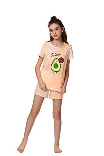 Beezizac Girls Summer Pajama Set Size 12 Cute Avocado 2-PC Sleepwear for Little & Big Kid - Image 2