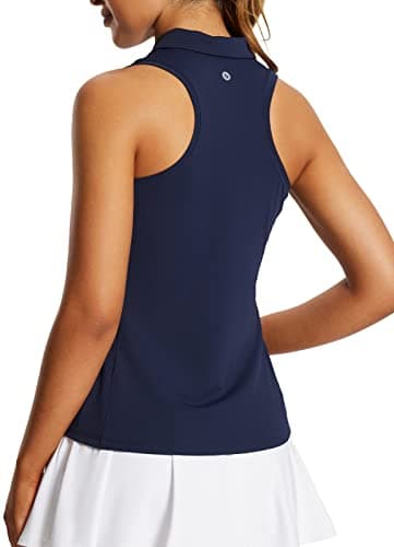 baleaf Women's Golf Shirts Tank Tops Sleeveless Tennis Polo Racerback with Collar Athletic Tanks Quick Dry-Blue-L - Image 1