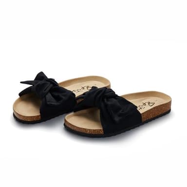 PepStep Slide Sandals for Women or Ladies Dressy Summer Casual, Cute Bow Tie Knot On Top Strap, Comfy Slip On Cork Foot Bed, Flat Low Platform Slides for Beach or Pool(7.5,Black) - Image 2