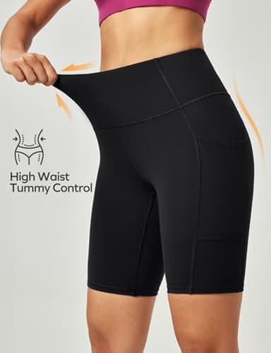 Ewedoos Biker Shorts Women Tummy Control Workout Shorts with 3 Pockets High Waisted Compression Gym Running Yoga Shorts Women Black - Image 2