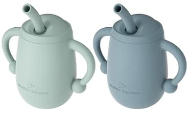 Cuddle Campus Pack of 2 Silicone Baby Training Cup, Shatterproof Toddler Sippy Cups with Straw, Open Cup for Baby, 6+ Months 4 Oz, Boothbay - Image 1