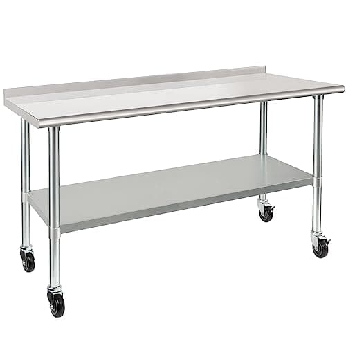 HARDURA Stainless Steel Table 24 x 60 Inches with Wheels Casters NSF Heavy Duty Commercial Prep Table with 2” Backsplash and Adjustable Undershelf for Restaurant Kitchen Home and Hotel - Image 1