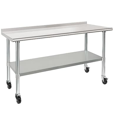 HARDURA Stainless Steel Table 24 x 60 Inches with Wheels Casters NSF Heavy Duty Commercial Prep Table with 2” Backsplash and Adjustable Undershelf for Restaurant Kitchen Home and Hotel - Image 1