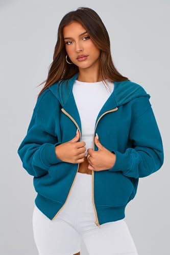 PRETTYGARDEN Hoodies for Women Sweatshirt Zip Up Hoodie Fall Fashion 2025 Trendy Long Sleeve Jackets Winter Clothing Outfits (Lake Blue,X-Large) - Image 4