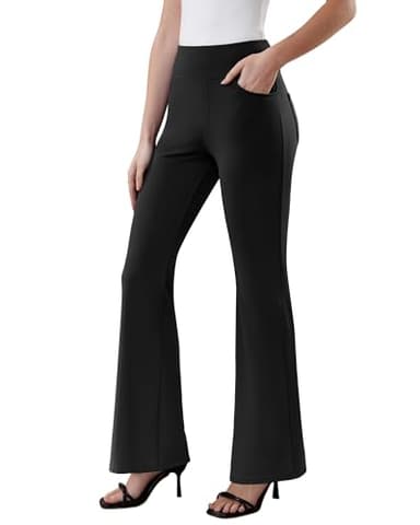 DLOODA Womens Dress Pants Stretchy Work Pants Business Casual Office Trousers Pull On Flare Slacks with 4 Pockets Black - Image 2
