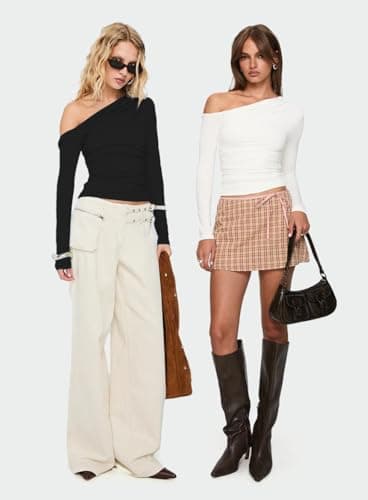 Darong Women's Casual Boat Neck Off Shoulder Long Sleeve Slim Fit Crop Top Going Out Shirts Y2K Tight T Shirts 9026 Black Small - Image 4