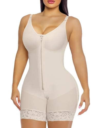 YIANNA Fajas Colombianas Moldeadoras Postpartum Full Shapewear for Women Tummy Control Body Shaper Butt Lifter Compression Garment with Zipper Crotch, YA7283-Beige-L - Image 1