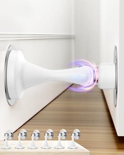 Door Stoppers Magnetic Door Catch - 6 Pack Stainless Steel Heavy Duty Door Stops for Bottom of Door, Wall & Floor Mounting No-Drill Strong Adhesive & Screws, Strong Door Holder to Keep Door Open,White - Image 1