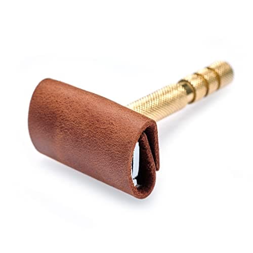 MAKYN Safety Razor Head Protecting Leather Cover, Genuine Cowhide Leather Double Edge Safety Razor Case Accessories for Travel, Butterfly Razor Case (Cognac) - Image 1