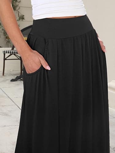 ANRABESS Women's Maxi Skirts 2025 Fall Trendy Ankle Length High Waisted Boho Flowy Beach Long Skirt with Pockets Fashion Black Medium - Image 5