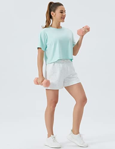 THE GYM PEOPLE Women's Drawstring Sweat Shorts High Waisted Summer Workout Lounge Shorts with Pockets Heather White - Image 6