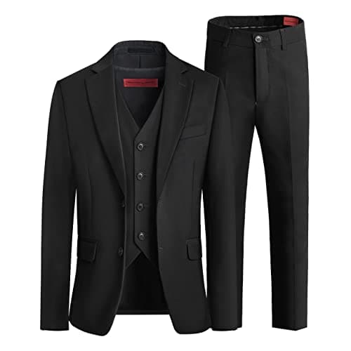 Marvelous World Boys Black Slim Fit Suits Set Formal Suits 3-Piece Size 10 Suits for Kids Toddler Tuxedos Dresswear Ring Bearer Outfit Boys Wedding Suits Dress Clothes Teen Youth Adjustable Waist - Image 1