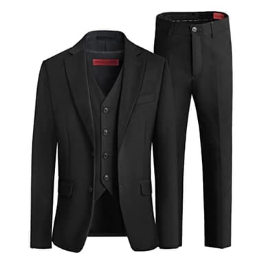 Marvelous World Boys Black Slim Fit Suits Set Formal Suits 3-Piece Size 10 Suits for Kids Toddler Tuxedos Dresswear Ring Bearer Outfit Boys Wedding Suits Dress Clothes Teen Youth Adjustable Waist - Image 1