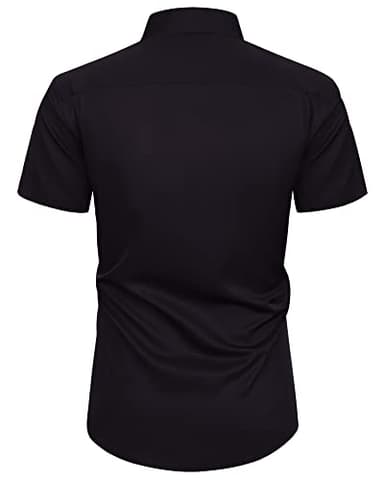 Alimens & Gentle Mens Short Sleeve Dress Shirts Wrinkle Free Solid Casual Button Down Shirts with Pocket, Black Red, XX-Large - Image 2