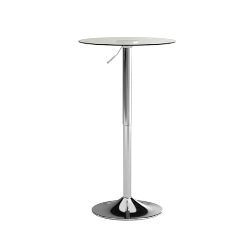Flash Furniture Chad 23.5'' Round Glass Cocktail Table with Adjustable Height Frame, Bar Height Table for Commercial or Residential Use, Clear/Chrome - Image 1