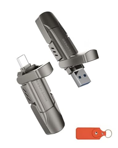 MOVE SPEED 512GB Thumb Drive, 1000MB/s Read Write Speed, USB 3.2 Gen2+Type C Dual Interface SSD Drive with Leather Case Memory Stick for iPhone 15, 16, 17 Series/MacBook/Android/Audio etc(1 Pack) - Image 1