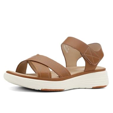 UBFEN Womens Platform Sandals Comfortable Lightweight Walking Ankle Strap Casual Low Wedge Sandals Ab Brown Women US 9 - Image 8