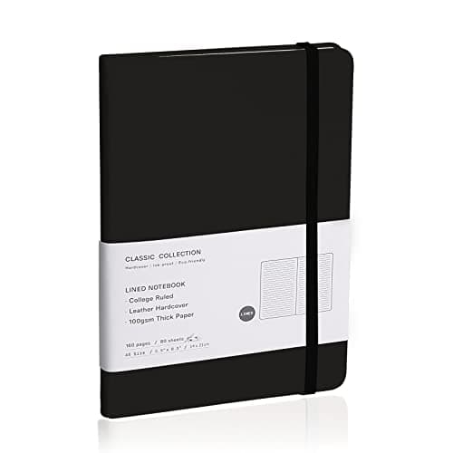EMOMAS Lined Journal Notebook, (Black), 160 Pages, Medium 5.7 inches x 8 inches - 100 gsm Thick Paper, Hardcover - Image 1