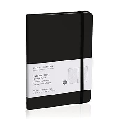 EMOMAS Lined Journal Notebook, (Black), 160 Pages, Medium 5.7 inches x 8 inches - 100 gsm Thick Paper, Hardcover - Image 1