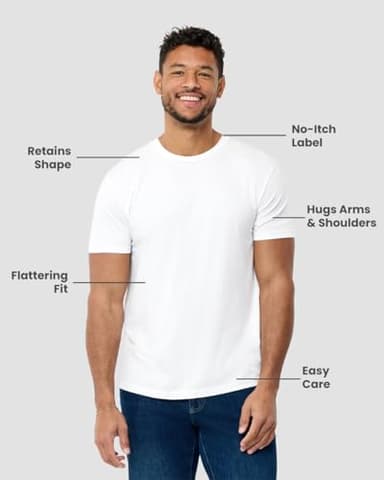 INTO THE AM Men's Plain Basic Tees 3 Pack Multipack - Fitted Essential Crewneck Blank Gym Classic Casual True Fit Fashion Undershirts for Guys (White/White/White, X-Large) - Image 2