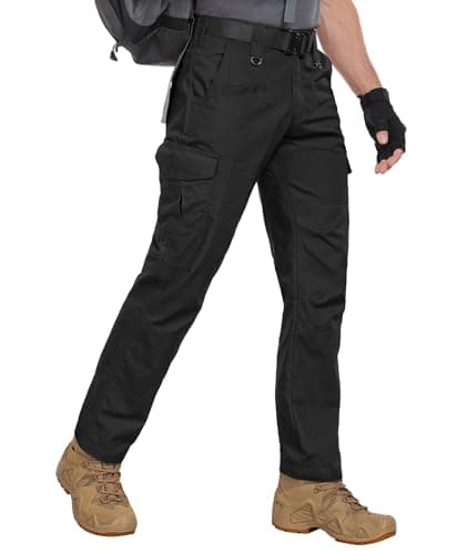 Zoofly Mens Hiking Pants with Pockets Water Proof Cargo Work Pants for Men Ripstop Army Cargo Pants Elastic Waist Black 40W*34L - Image 1