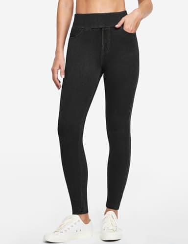 IUGA Jeggings for Women Tummy Control Pull on Stretchy Jeans High Waisted Skinny Jean Leggings with Pockets Trendy Casual Black - Image 2
