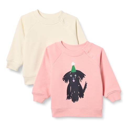 Amazon Essentials Unisex Babies' French Terry Crewneck Sweatshirts, Pack of 2, Beige/Peach Party Animals, 24 Months - Image 1