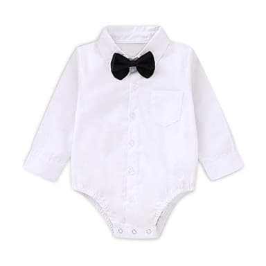 SOBOWO Baby White Collared Shirt Infant Boys Christening Formal Dress Shirt Bodysuit Long Sleeve Button Up One-Piece Romper Jumpsuit Wedding Party 0-24M(6-9 Months, White) - Image 1