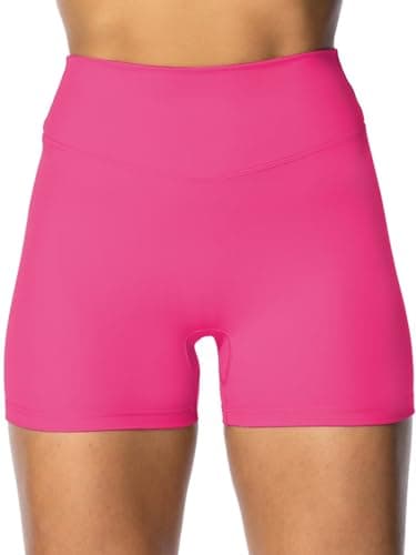 Sunzel Women's Invisible Butt Scrunch Shorts, High Waisted Biker Shorts, Gym Workout Yoga Running Shorts with Tummy Control 4" Inseam Hot Pink Medium - Image 2