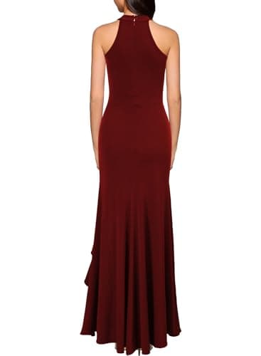 WOOSEA Women's High Neck Split Bodycon Mermaid Evening Cocktail Long Dress - Image 2