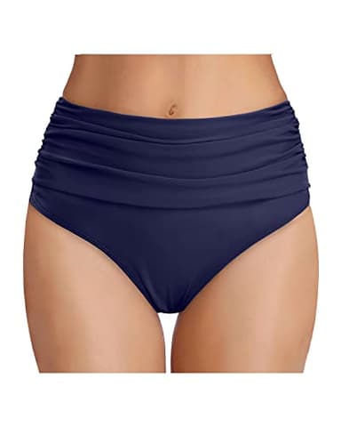 Tempt Me Women's Navy Blue High Waisted Bikini Bottom Tummy Control Ruched Bathing Suit Plus Size Swim Bottom XXL - Image 1
