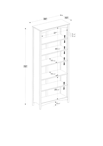 Camaflexi Shaker Style 6 Shelf Bookcase / Solid Wood / 72 inch Tall / Adjustable Shelving / Closed Back / Display Bookshelf for Living Room, Bedroom, Home and Office, Cherry - Image 3