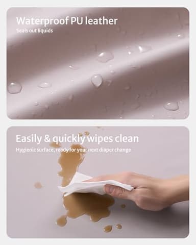Blissful Diary Vegan Leather Baby Changing Pad with Waterproof & Wipe-Clean PU Cover, Standard Size Cozy Diaper Changing Pad for Dresser and Table, Taupe - Image 3