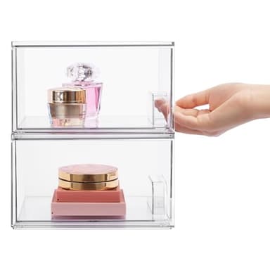 Vtopmart 2 Pack Clear Stackable Storage Drawers, 4.4'' Tall Acrylic Bathroom Makeup Organizer,Plastic Storage Bins For Vanity, Undersink, Kitchen Cabinets, Pantry, Home Organization - Image 8