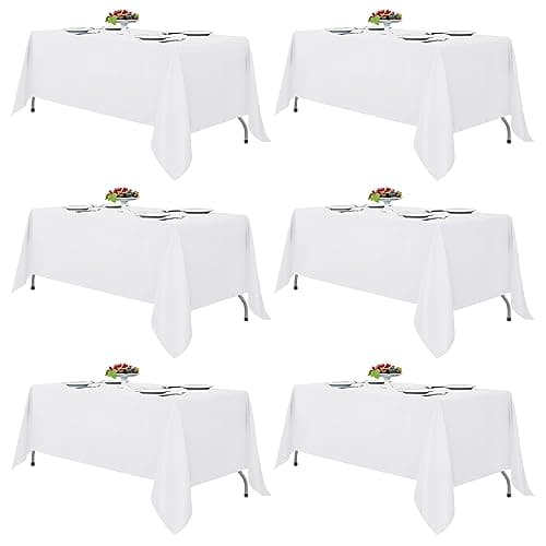 Fitable White Tablecloths for Rectangle Tables, 6 Pack - 70 x 120 Inches - Reusable and Washable Table Clothes for 6-8 Ft Tables, Polyester Fabric Table Covers for Wedding, Party, Banquet - Image 1