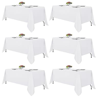 Fitable White Tablecloths for Rectangle Tables, 6 Pack - 70 x 120 Inches - Reusable and Washable Table Clothes for 6-8 Ft Tables, Polyester Fabric Table Covers for Wedding, Party, Banquet - Image 1
